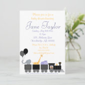 Baby-Tiere auf eine Zug-Babyparty-Einladungen Einladung (Stehend Vorderseite)