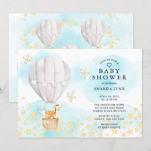 Baby-Tiere Heißluftballon Neutrale Babyparty Einladung