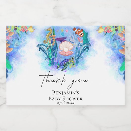 Baby-Tiere im Ozeanraum farbenfroh Schaumweinetikett (Einzelnes Label)