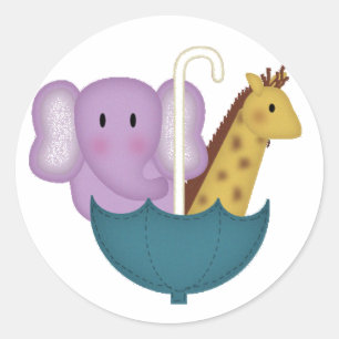 Baby-Tiere in einem Regenschirm Runder Aufkleber