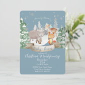 Baby Tiere in einem Wald Winterwald auf blau Einladung (Stehend Vorderseite)