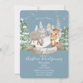 Baby Tiere in einem Wald Winterwald auf blau Einladung (Vorderseite)