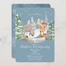 Baby Tiere in einem Wald Winterwald auf blau