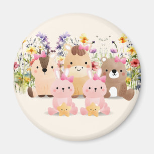 Baby-Tiere und Wildblumenfeld-Magnet Magnet