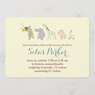Baby-Tierparade-Geburts-Mitteilung/Einladung Einladung