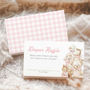 Baby-Tierwindel-Raffle-Karte mit rosa Gingham-Must Begleitkarte