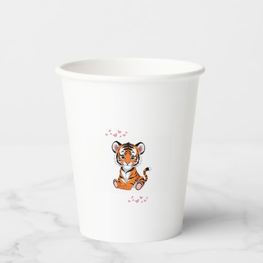 🐯Baby Tiger Art with Pink Butterflies - Pappbecher (Vorderseite)