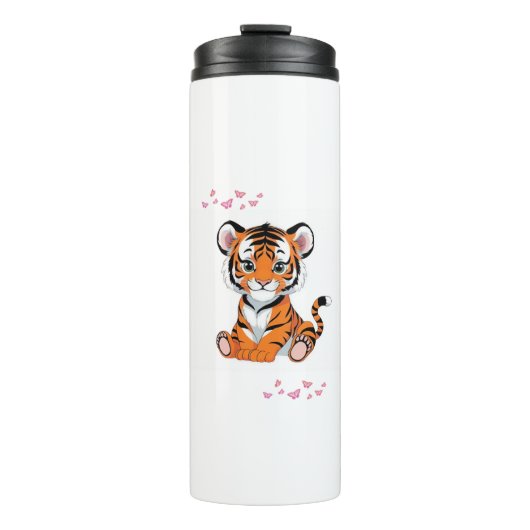 🐯Baby Tiger Art with Pink Butterflies - Thermosbecher (Vorderseite)