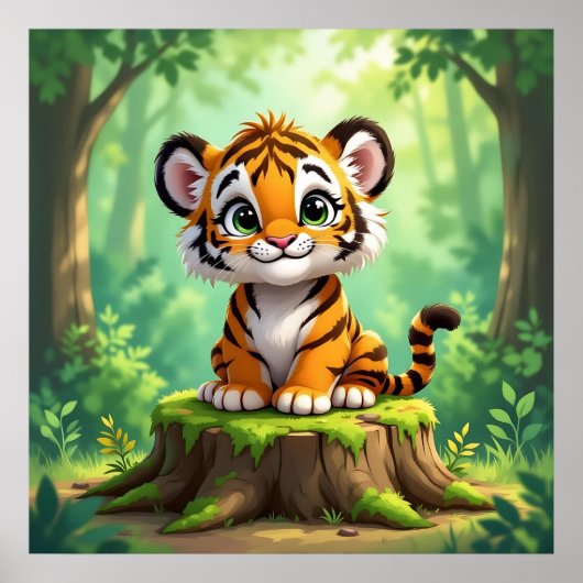 Baby Tiger | Cute Cartoon Kid's Nursery Art Poster (Vorne)