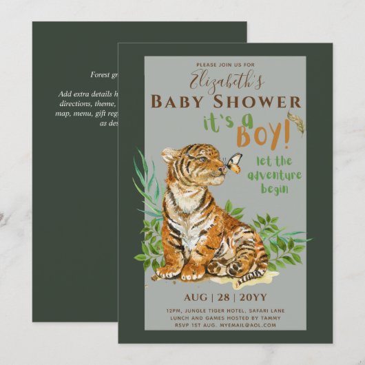 Baby Tiger Gender Reveal Shower Einladungen (Vorne/Hinten)
