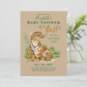 Baby Tiger Gender Reveal Shower Einladungen (Stehend Vorderseite)