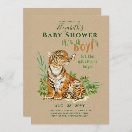Baby Tiger Gender Reveal Shower Einladungen (Vorne/Hinten)