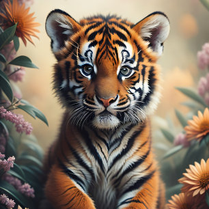 Baby Tiger in the Wildflowers v4 Seidenpapier