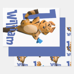 Baby Tiger Kariert erster Geburtstag  Geschenkpapier Set