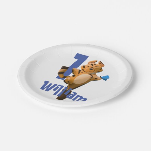 Baby Tiger Kariert First Birthday Classic Pappteller (Schrägansicht)