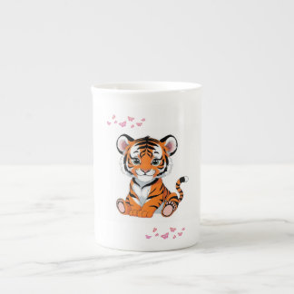 🐯Baby-Tiger-Kunst mit rosa Schmetterlingen - Porzellantasse