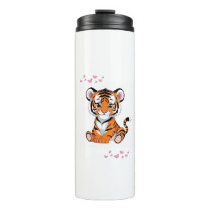 🐯Baby-Tiger-Kunst mit rosa Schmetterlingen - Thermosbecher