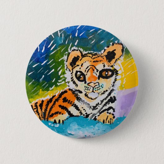 Baby Tiger "Kunst von Kindern" Button (Vorderseite)