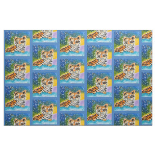 Baby Tiger "Kunst von Kindern" Stoff