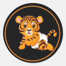 Baby Tiger mit Windeln Runder Aufkleber