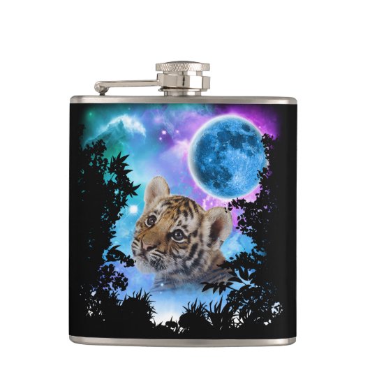 Baby-Tiger-Mitternacht-Wald Flachmann (Vorderseite)