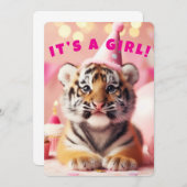 Baby Tiger Niedlich Baby Reveal Girl Pink Dankeskarte (Vorne/Hinten)