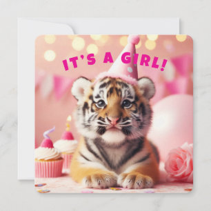 Baby Tiger Niedlich Baby Reveal Girl Pink Einladung