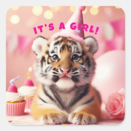 Baby Tiger Niedlich Baby Reveal Girl Pink Quadratischer Aufkleber