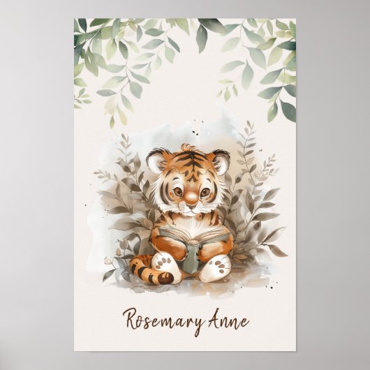 Baby Tiger Reading Books Kinderzimmer Jungtier Poster (Vorne)