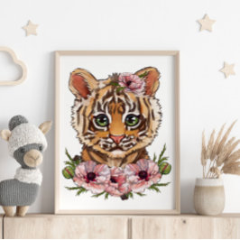Baby Tiger Rose Animal Poster | Niedlich Tiger Art