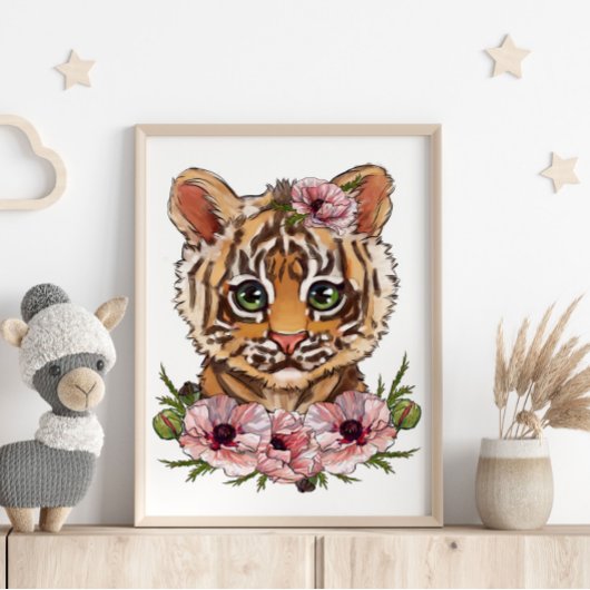 Baby Tiger Rose Animal Poster | Niedlich Tiger Art