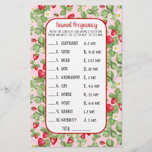 Baby to Bee Strawberry Animal Shower Game Girl Flyer (Vorne)