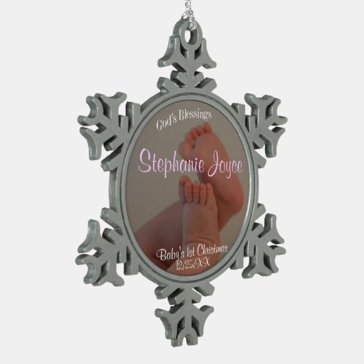 Baby Toes Mädchen-1. Schneeflocken Zinn-Ornament (Links)