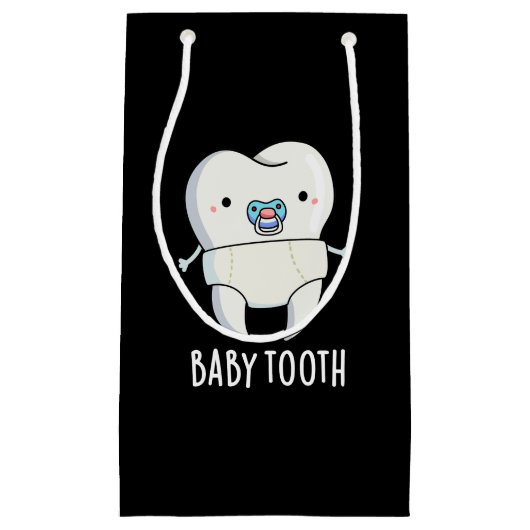 Baby Tooth Funny Teeth Pun Dark BG Kleine Geschenktüte (Vorderseite)