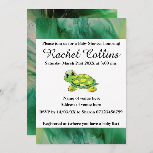 Baby Tortoise Baby Dusche Einladung (Vorne/Hinten)