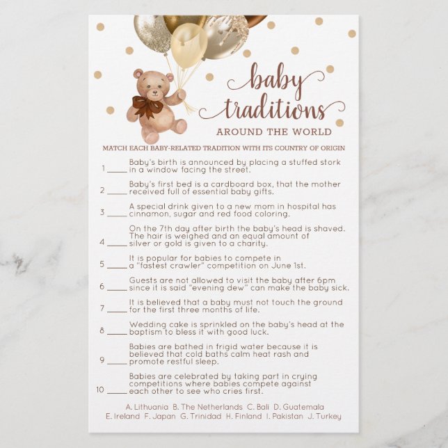 Baby Traditionen rund um den World Game Teddy Bär (Vorderseite)