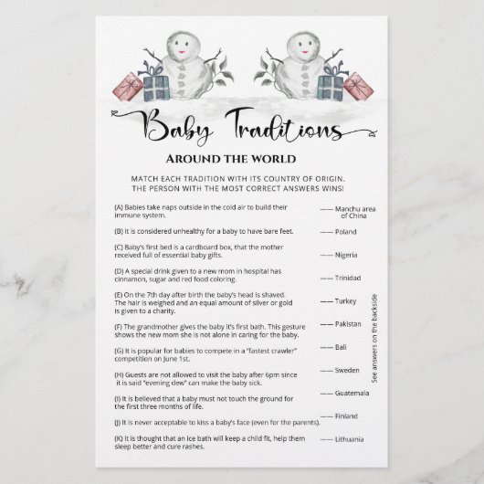 Baby Traditionen Snowman Baby Shower Game (Vorderseite)