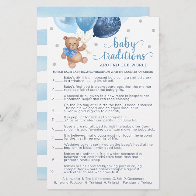 Baby Traditions Spiel Baby Dusche Teddy Bär (Vorne/Hinten)