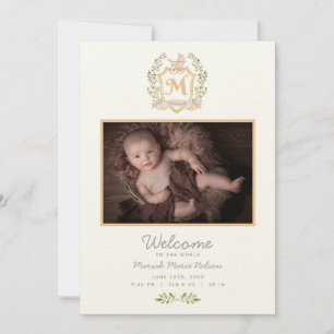 Baby-Traget Monogramm M Neutrale Geburtsanzeige Ankündigung
