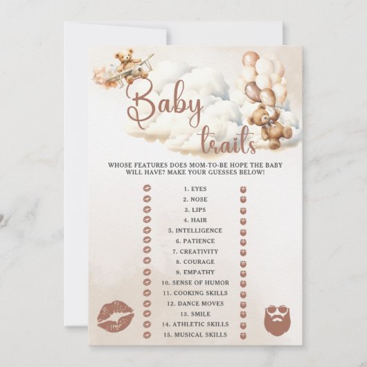 BABY TRAITS GAME Easy Baby Showspiel Niedlicher Bä Einladung (Vorderseite)