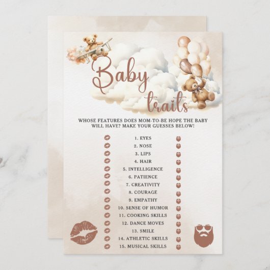 BABY TRAITS GAME Easy Baby Showspiel Niedlicher Bä Einladung (Vorne/Hinten)