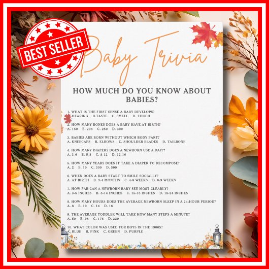 BABY TRIVIA & ANSWERS Kinderduschenspiel Niedliche Einladung