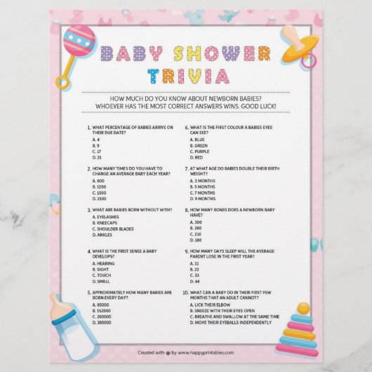 Baby Trivia [Baby Basics Pink] Briefbogen (Vorderseite)