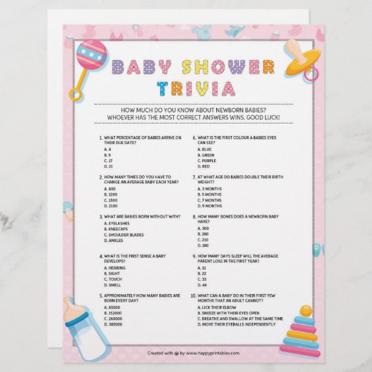 Baby Trivia [Baby Basics Pink] Briefbogen (Vorne/Hinten)