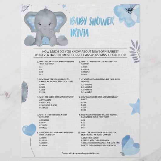Baby Trivia [Baby Elephant [blau] Briefbogen (Vorderseite)