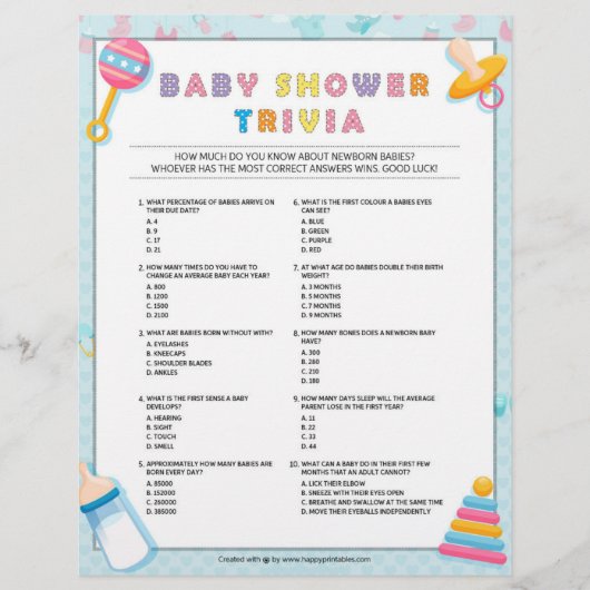 Baby Trivia Baby Shower Games [Baby Basics Blue] Briefbogen (Vorderseite)