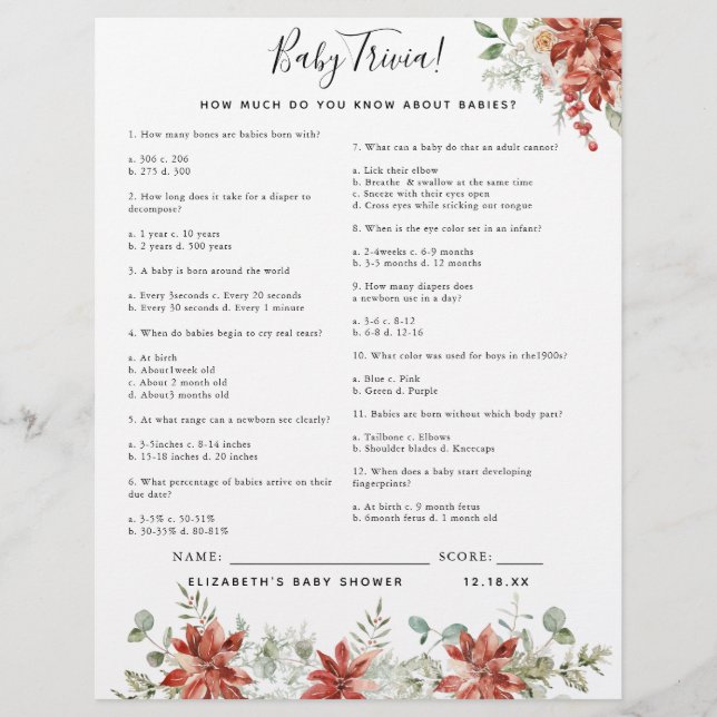 Baby Trivia | Baby Showspiel (Vorderseite)