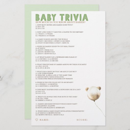 Baby Trivia Baby Showspiel (Vorne/Hinten)