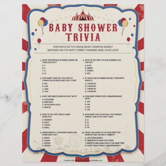 Baby Trivia [Circus Theme] Briefbogen (Vorderseite)