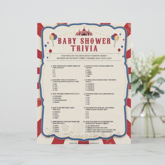 Baby Trivia [Circus Theme] Briefbogen (Stehend Vorderseite)